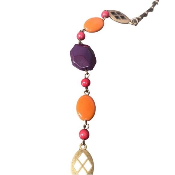 Brass Gold Tone Multicolor Beaded Necklace - Picture 2 of 3